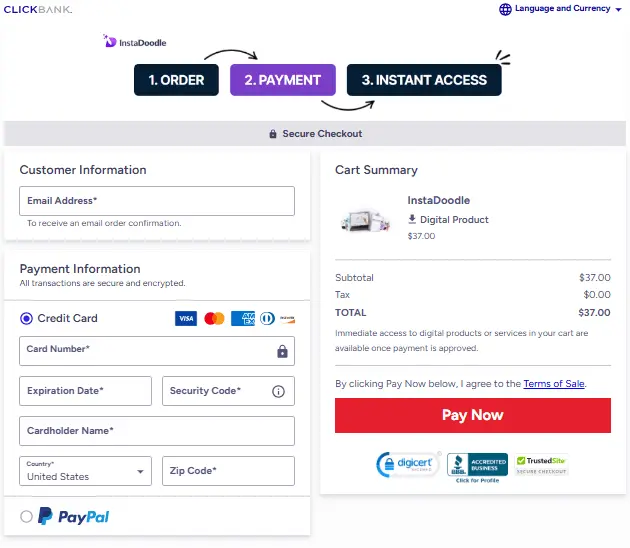 instadoodle™ Secured Order Form